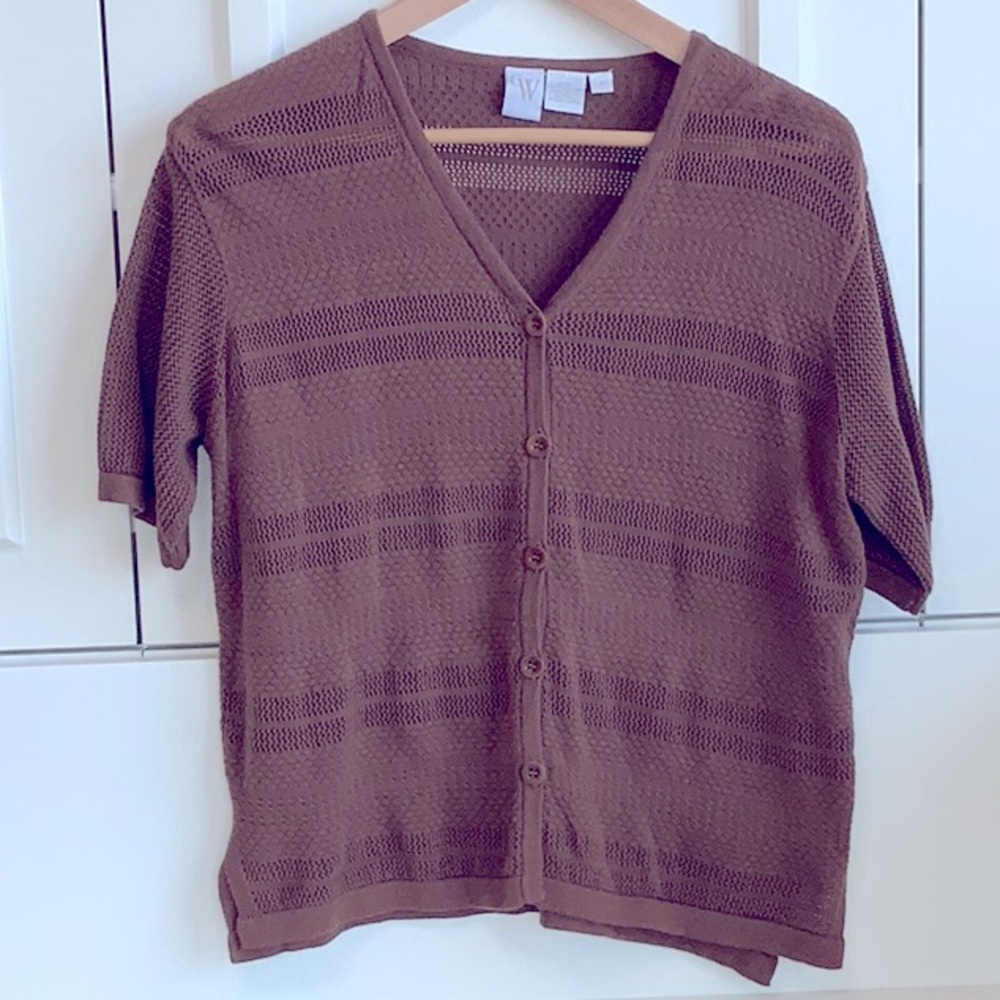 Brown short sleeve cardigan sweater